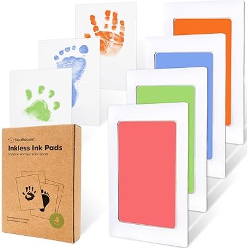4-Pack Inkless Baby Hand and Footprint Kit - Mess Free Ink Pad for Newborn Keepsake, Dog Nose & Paw Print Kit, Clean Touch Ink Pad for Baby Hand & Footprints, Ideal Mother's Day Gifts (Candy)