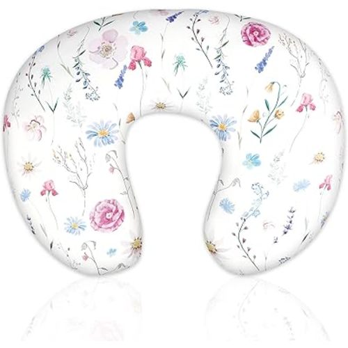 Nursing Pillow Cover Breastfeeding Pillow Slipcover for Moms Soft Breathable Organic Knit Fabric Newborn Infant Feeding Pillow Covers for Baby Girl Boy, Stylish Floral