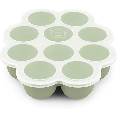 KeaBabies Silicone Baby Food Freezer Tray with Clip-on Lid, 2oz x 10 Pods Baby Food Freezer Molds, Breast Milk Freezer Tray, Dishwasher, Microwave, BPA-Free Baby Food Storage Tray (Sage)