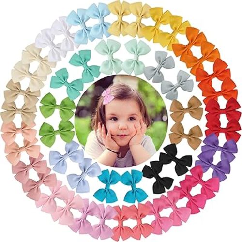 50PCS Baby Girls Hair Clips, 3 Inch Grosgrain Ribbon Hair Bows Toddlers Girls, Alligator Clips Barrettes Hair Pins Hair Accessories for Infants Kids 25 Colors In Pairs