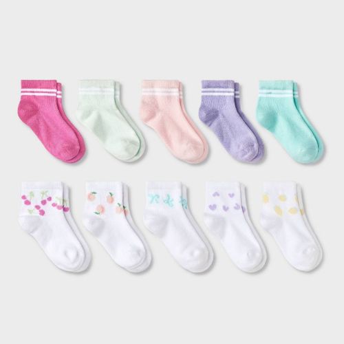 Toddler 10pk 'fruits' Ankle Socks - Cat & Jack™ 2t-3t: Lightweight Knit, Flat Seams, Stripe Pattern, Machine Washable
