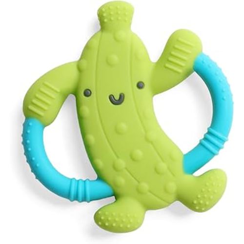 Itzy Ritzy Pickle-Shaped Baby Teether with Handles; Silicone Teether for Babies with Easy-Grab Handles and Textured, Teethable Surfaces - Baby Teething Toy for 3 Months & Up (Pickle)