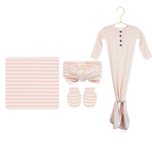 Harper Ribbed Newborn Headband Bundle (Gown) - pink stripes