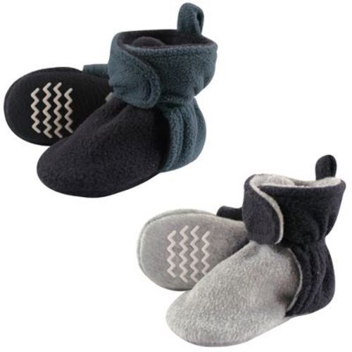 Hudson Baby Infant and Toddler Boy Cozy Fleece Booties 2pk, Blue Gray, 0-6 Months