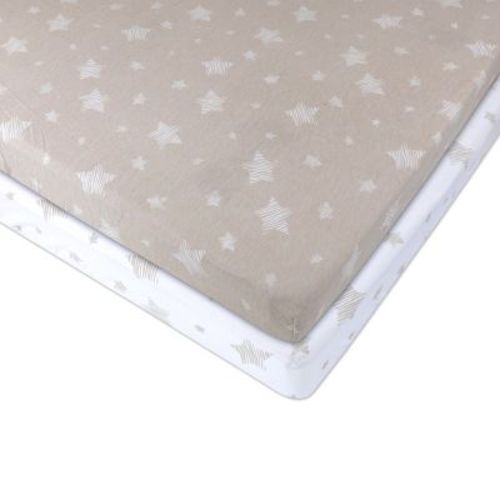 Ely's & Co. Baby Fitted Pack N Play - Mini Crib Sheet 100% Combed Jersey Cotton Tan Drawn Star 2 Pack