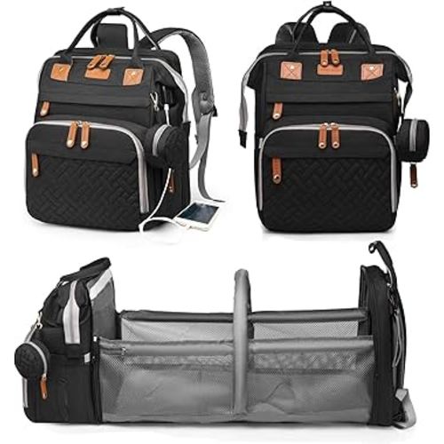 Baby Diaper Bags with Changing Station, Waterproof Diaper Bag Backpack for Moms Dads with USB Charging Port, Baby Shower Gifts, Large Capacity diaper backpack, Black