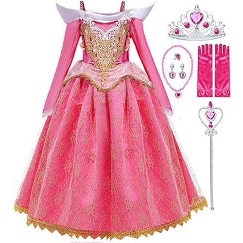 Princess Aurora Costume for Girls Toddler Sleeping Beauty Dress Up Birthday Halloween Cosplay Outfits Pink