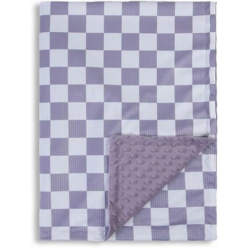 Checkered Baby Blanket for Boys Soft Blankets with 3D Waffle Blanket, Warmer Comfort Reversible Lightweight Bed Blanket for Toddlers Infant or Newborn 28 x 40 Inch (Violet)