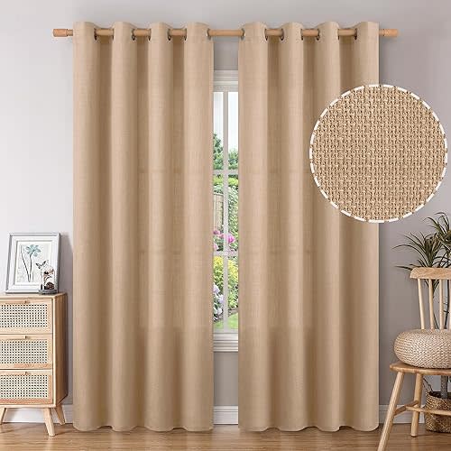 BGment Tan Linen Curtains for Living Room 84 Inch Length 2 Panels Set, Burlap Textured Thick Light Filtering Window Drapes for Farmhouse Home Decor, 52 Inch Wide Each Panel