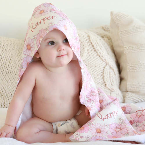 Personalized Hooded Towel | Purple Petunias
