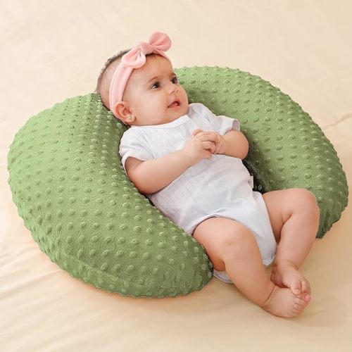 Nursing Pillow and Positioner, Breastfeeding, Bottle Feeding, Baby Sitting Support with Removable Ultra Soft Cover, Tummy Time Support for Baby Boys and Girls (Sage)