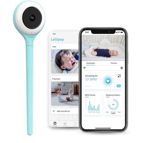 Lollipop Baby Monitor (Turquoise) - Full-Featured Smart Wi-Fi Camera of True Crying Detection with Extra in-App Plan of Breathing Monitoring/Sleep Tracking-Accessories Free/7 Days Trial Period