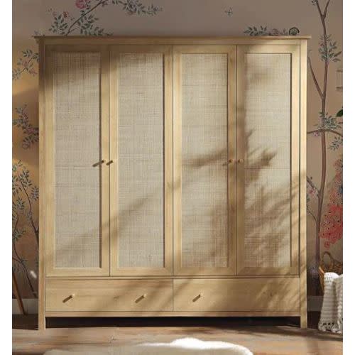 Frances Rattan 4-Door Closet with 2 Drawers, Natural
