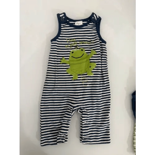 Baby Boys Vintage Frog Jumper “I love to jump around” Blue/White Stripes