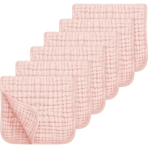 Looxii Muslin Burp Cloths 100% Cotton Muslin Cloths Large 20''x10'' Extra Soft and Absorbent 6 Pack Baby Burping Cloth for Boys and Girls Shell Pink
