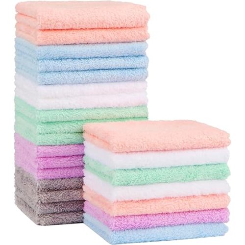 Orighty Baby Washcloths 24-Pack(7''x9''), Microfiber Coral Fleece Baby Towels, Super Soft and Absorbent Wash Cloths for Newborns, Infants and Toddlers, Gentle on Delicate Skin for Face Hands and Body