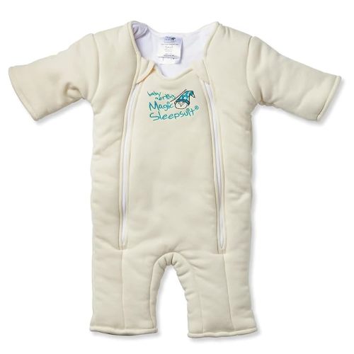 Baby Merlin's Magic Sleepsuit - Cotton Baby Swaddle Transition Product - Soft and Breathable Design, Double Zipper for Easy Diaper Changes, Promotes Safe Sleep - Cream - Small 12-18lbs