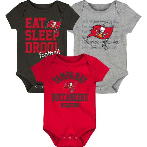 Tampa Bay Buccaneers Newborn & Infant Three-Piece Eat, Sleep, Drool Bodysuit Set - Red/Pewter/Heathered Gray