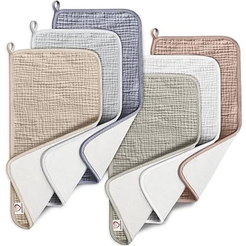 Bearmoss 100% Cotton Muslin Burp Cloths Sets 6 Pack 20x10inch Large Burping Clothes Extra Soft Absorbent for Newborn Unisex Baby Girls and Boys (Winter)