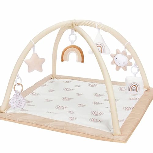 Washable Baby Gym Activity Center with Play Mat, Rainbow Early Development Playmats, 6 Toys for Infant & Toddler, Larger, Non Slip - A Rainbow