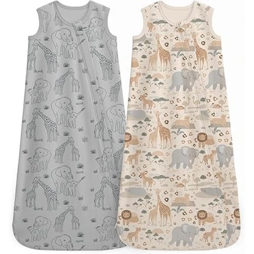 Unnivoll Baby Sleep Sack 0-6 Months 0.5 Tog Baby Wearable Blanket 100% Cotton Sleeping Sack with 2-Way Zipper for Newborn Infant Apricot Gray Elephant