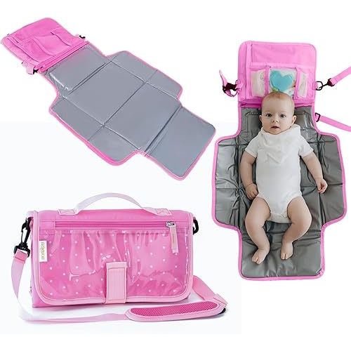 Portable Diaper Changing Pad for Baby | Fits Most Public Changing Tables | Touchscreen-Friendly Pockets | Hook and Loop Closure | Newborn Essentials | Baby Shower Gifts | Washable Japanese (Pink)