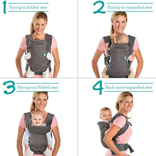 Infantino Flip Advanced 4-in-1 Carrier - Ergonomic, convertible, face-in and face-out front and back carry for newborns and older babies 8-32 lbs - Grey - Flip 4-in-1 Carrier