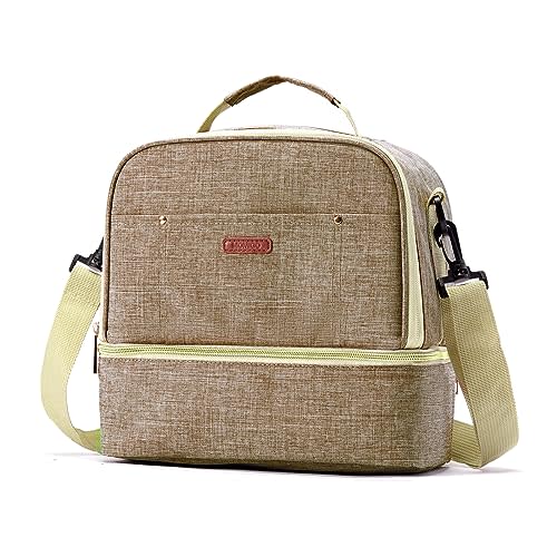 Breast Pump Bag Cooler Compartment for Breast Pump - Cooler and Moistureproof Bag Double Layer for Mother Breast Milk Pump Lunch Bag Outdoor Working (Khaki)