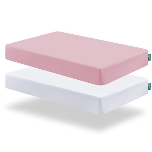 Biloban Fitted Crib Sheets for Standard Crib Mattress, 2 in One Pack Ultra Soft Baby Sheets for Crib, Machine Washable, Microfiber, White & Pink