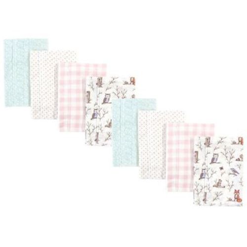 Hudson Baby Boys and Girls Cotton Poly Flannel Burp Cloths 8-Pack Set, Enchanted Forest, One Size