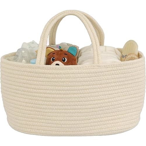 Diaper Caddy Organizer Cotton Rope Baby Basket Nursery Storage and Portable Tote Bag for Car Ideal Baby Shower Gifts and Registry Must-Have for Newborn Essentials Large beige