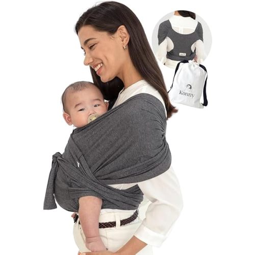 Konny Baby Carrier Elastech Luxury Carrier Wrap, Easy to Wear and Wrap Baby Sling, Baby Wrap Carrier, Perfect Essentials Cloths for Newborn Babies up to 44 lbs, (Charcoal, 5XL)