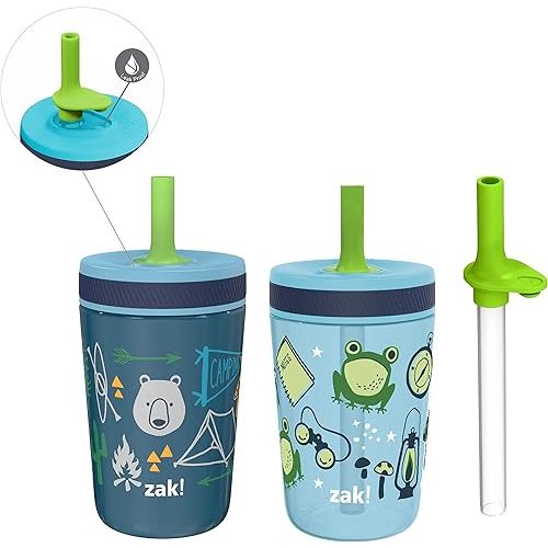 Zak Designs Campout and Camping Kelso Tumbler Set, Leak-Proof Screw-On Lid with Straw, Bundle for Kids Includes Plastic and Stainless Steel Cups with Bonus Sipper, 3pc Set, Non-BPA,15 fl oz