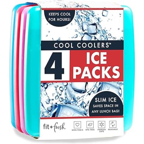 Cool Coolers by Fit + Fresh, Reusable & Long-Lasting Slim Ice Packs, Cold Packs for Lunch Boxes, Ice Packs for Lunch Bags