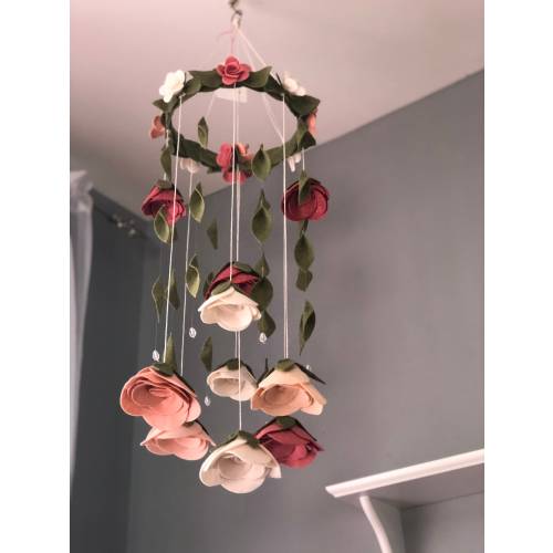 Floral baby girl mobile Garden ROSES Neutral HANGING Baby Girl MOBILE For Nursery, Felt Flower Girl Room Decor