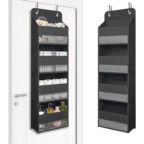 Over Door Hanging Organizer with 4 Large Capacity Pockets, Ideal Storage for Closet, Bathroom, Nursery, Bedroom, Dorm, Toys, Cosmetics, and Baby Essentials, Black