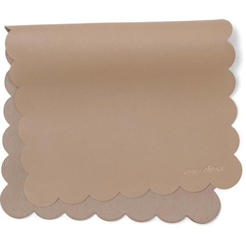 Vegan Leather Baby Changing Mat (16 X 30 in) - Multipurpose Wipeable and Portable Diaper Mat - Foldable for Travel (Taupe Scallop)
