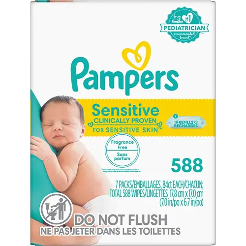 Pampers Sensitive Baby Wipes - Refill Packs, 588 Count, Water Based, Hypoallergenic and Unscented (Packaging May Vary)