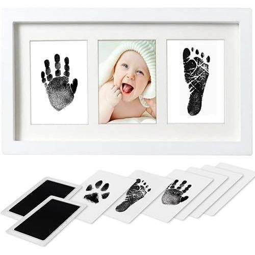Baby Handprint and Footprint Kit, 10-Year Clean Touch Ink Pad, Skin-Safe Non-Toxic Mess-Free, Newborn 0-6 Months Memory Keepsake Frame,Nursery Decor & Baby Gift