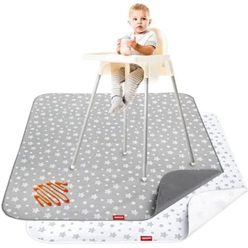 Splat Mat for Under High Chair Mat 2 Pack, Anti Slip Bottom Splat Splash Mess Floor Mat 42x46 Inch, Waterproof Portable Baby Highchair Mat for Art/Crafts/Playtime/Mealtime