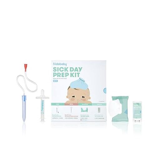 Frida Baby Sick Day Prep Kit | Sick Baby Essentials, NoseFrida Nasal Aspirator, MediFrida Pacifier Medicine Dispenser, Breathefrida Vapor Rub, Snot Wipes, Soothe Stuffy Noses for Babies with a Cold