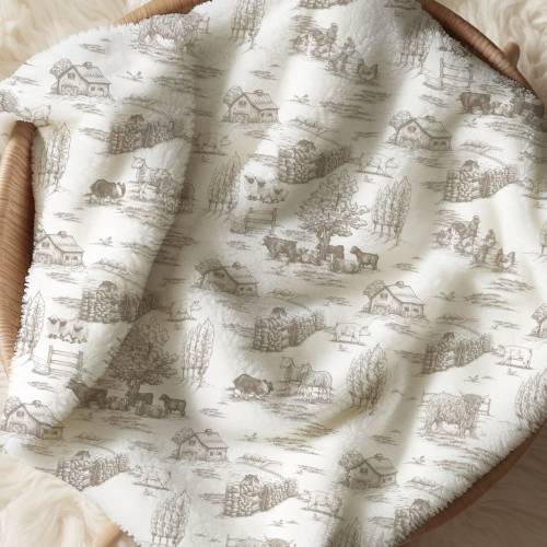 French Country Decor Blanket Farm Toile Blanket Minky Baby Blanket Farm Nursery Decor Minky Blanket Toile De Jouy Pattern New Baby Gift Farm