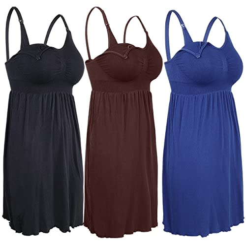 iLoveSIA Nursing Gowns with Built-in Nursing Bra-3-Pack Breastfeeding Night gown-Comfort Soft for Labor Postpartum Hospital