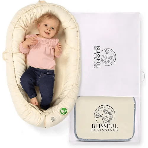 Blissful Beginnings Organic Baby Lounger with Travel Bag- Adjustable Lounger for 12-24 Months Babies - Breathable & Portable Infant Lounger Pillow, Newborn Essentials Baby Nest Lounger