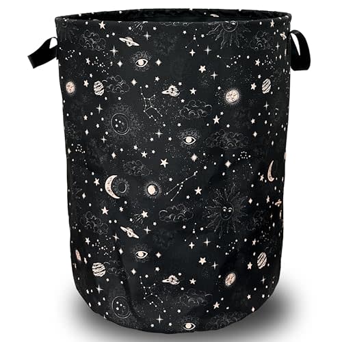 Moon and Stars Laundry Basket Foldable With Handles Colorful Tote Bag Oxford Cloth Funny Galaxy Laundry Hamper Clothes Storage Bucket Toy Organizer 18.9"x16.5" For Bathroom/Laundry/Bedroom