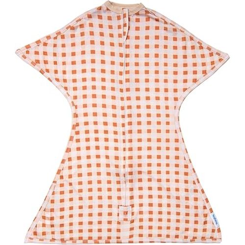SleepingBaby Bamboo Zipadee-Zip Transition Swaddle - EverSoft Starfish Design Breathable Wearable Blanket with Two-Way Zipper, X-Small (3-6 months), Spice Gingham Check