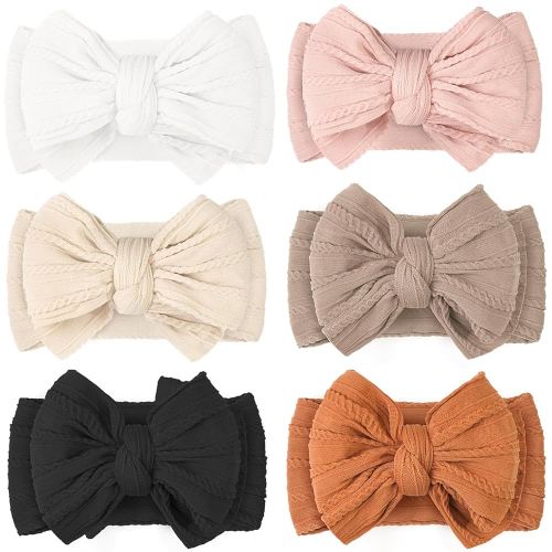 CÉLLOT Super Stretchy Soft Handmade Headbands with Double Bows Head Wrap Nylon Hair Accessories for Newborn Baby Girls Infant Toddlers Kids,Pack of 6 (Desert)