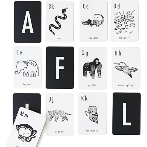 Wee Gallery Educational Flashcards for Babies, Jungle Animal Alphabet, Durable Double Sided Learning Flash Cards, Contrast Visual Stimulation, Cognitive Development, Baby, Toddler, Preschool Activity