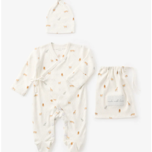 Neutral Safari Print Organic Cotton Pointelle Layette 2 Pc Gift Set – Elegant Baby