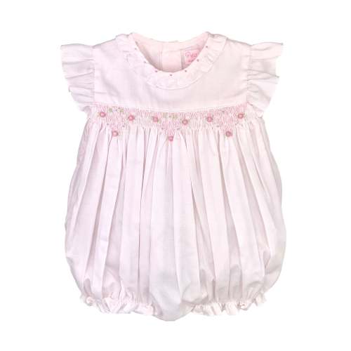 Rosebud Smocked Pink Ruffle Collared Bubble